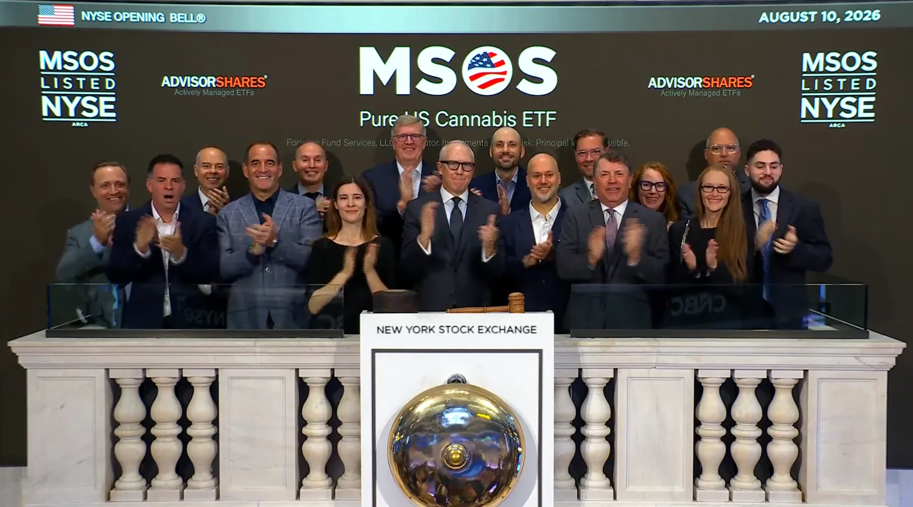 AdvisorShares Pure US Cannabis ETF (MSOS) Rings Opening Bell at New York Stock Exchange
